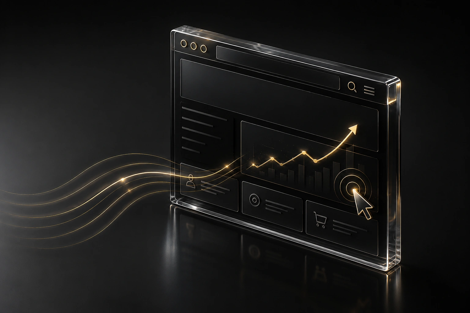 Glowing gold premium website mockup representing a conversion-focused build