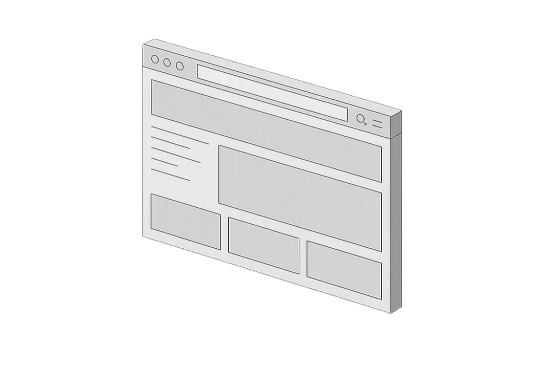 Flat, generic website mockup with placeholder content